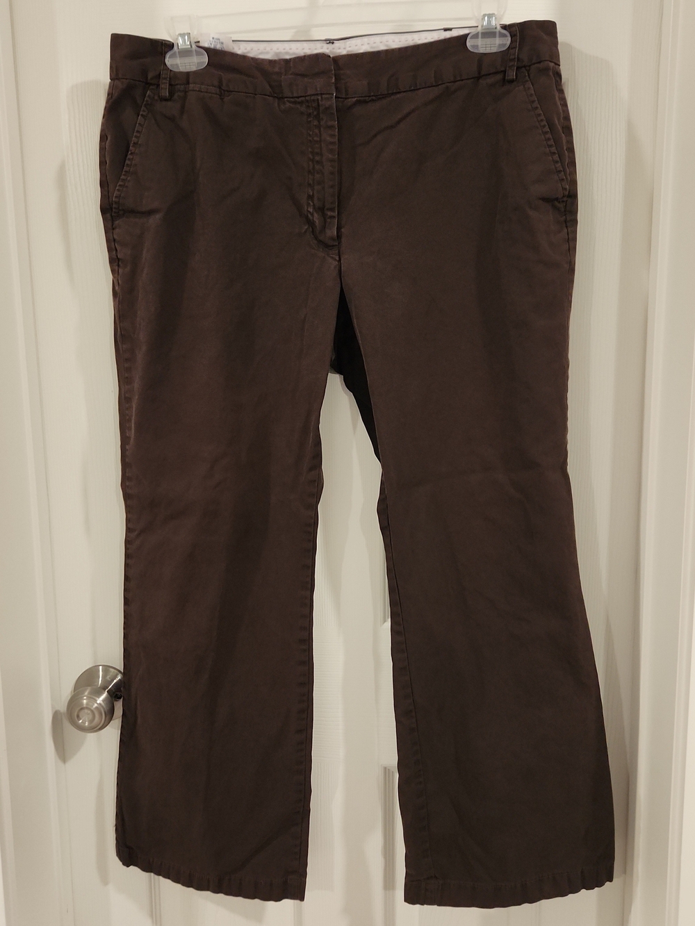 Lands End Womens chino Pants Size 14 Brown Crop Straight Leg Stretch Cotton